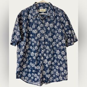California Shirt Co Navy Palm Print Men's Casual Button‎ Up Shirt Size XL